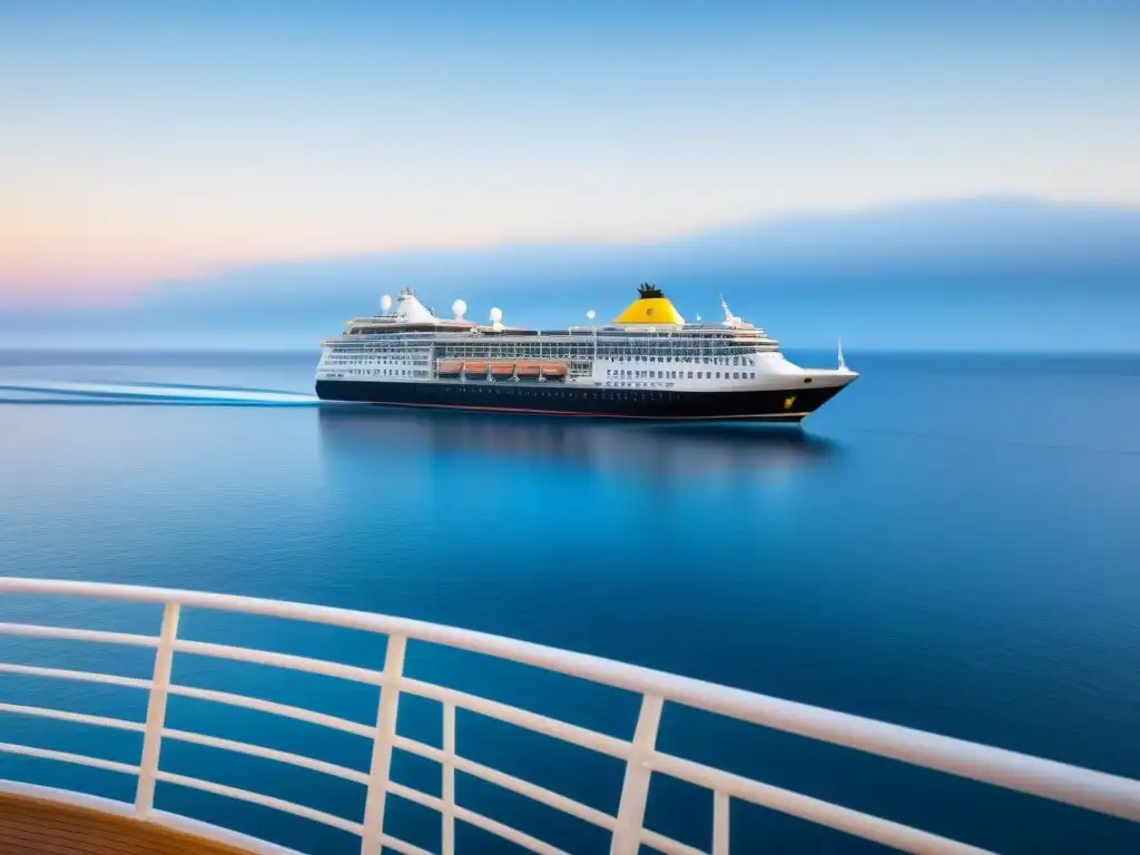 Organizar boda en crucero: Ilustración minimalista de un crucero navegando en aguas tranquilas con detalles elegantes y campanas de boda blancas