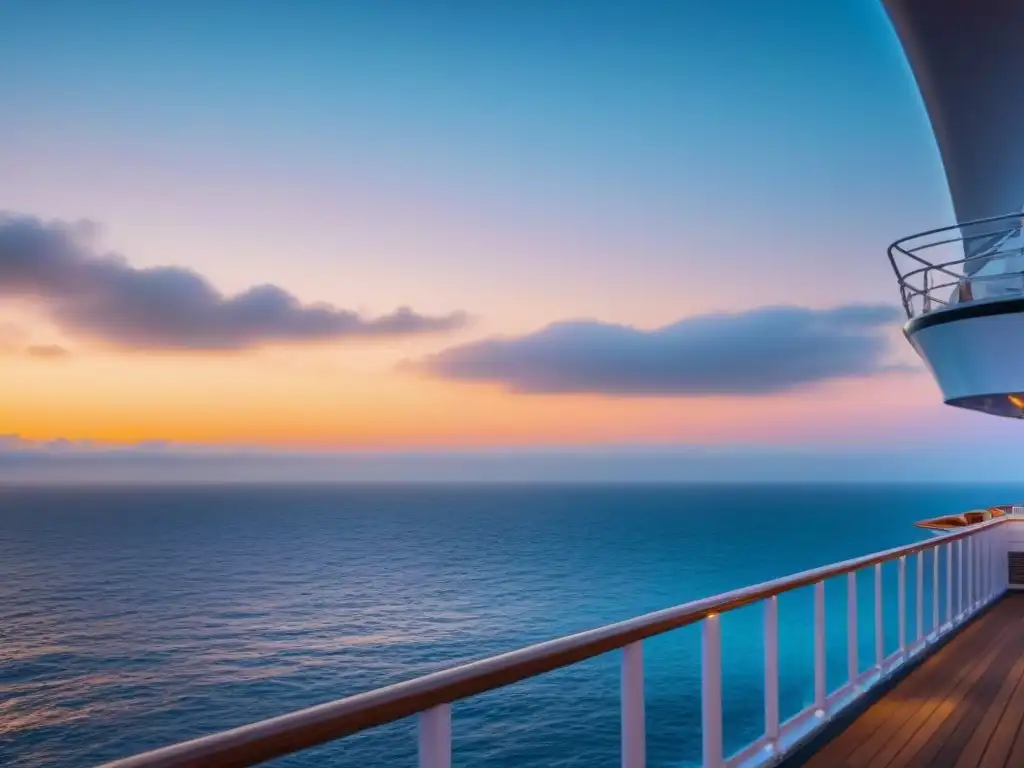 Fotografía de bodas en crucero: Atardecer dorado sobre el mar desde cubierta de lujo