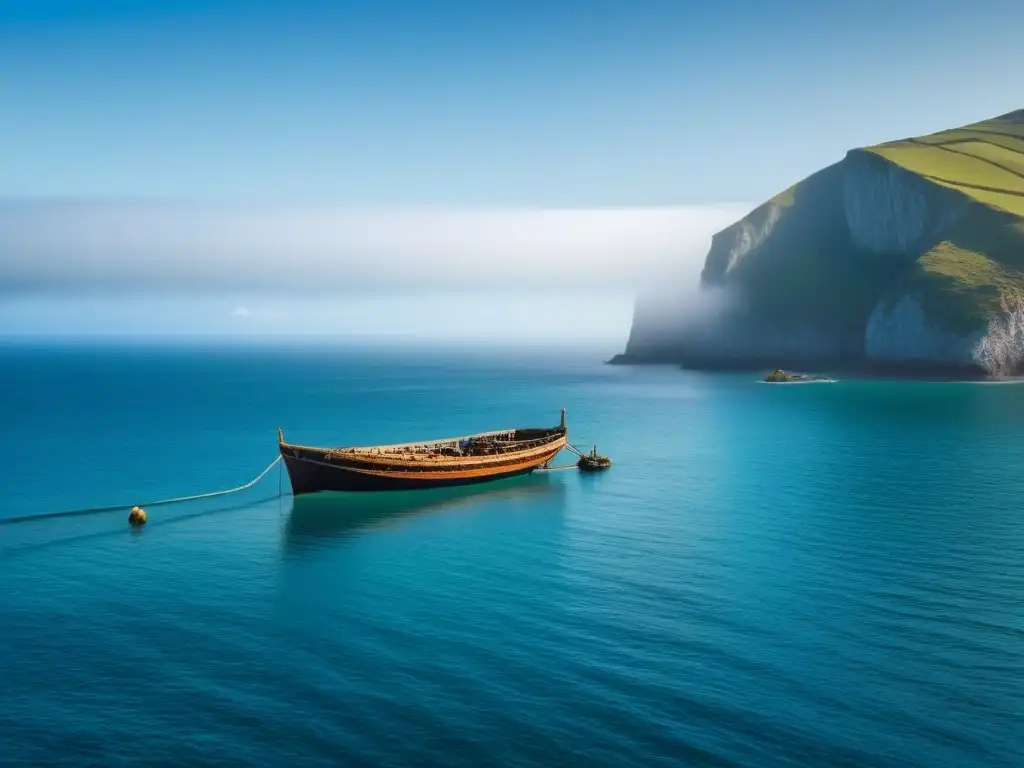 Un bote de pesca tradicional navega sereno en el Mar Cantábrico, evocando tranquilidad y exploración