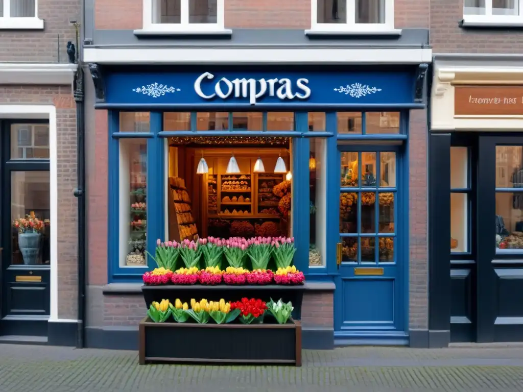 Una boutique encantadora en Ámsterdam con zuecos de madera, tulipanes y cerámica Delft