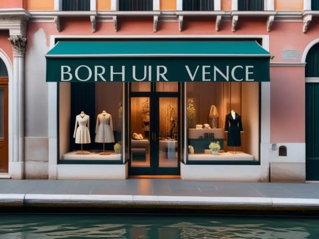 Boutique de lujo en Venecia con diseño elegante y exclusivo, reflejando sofisticación y exclusividad en una imagen detallada