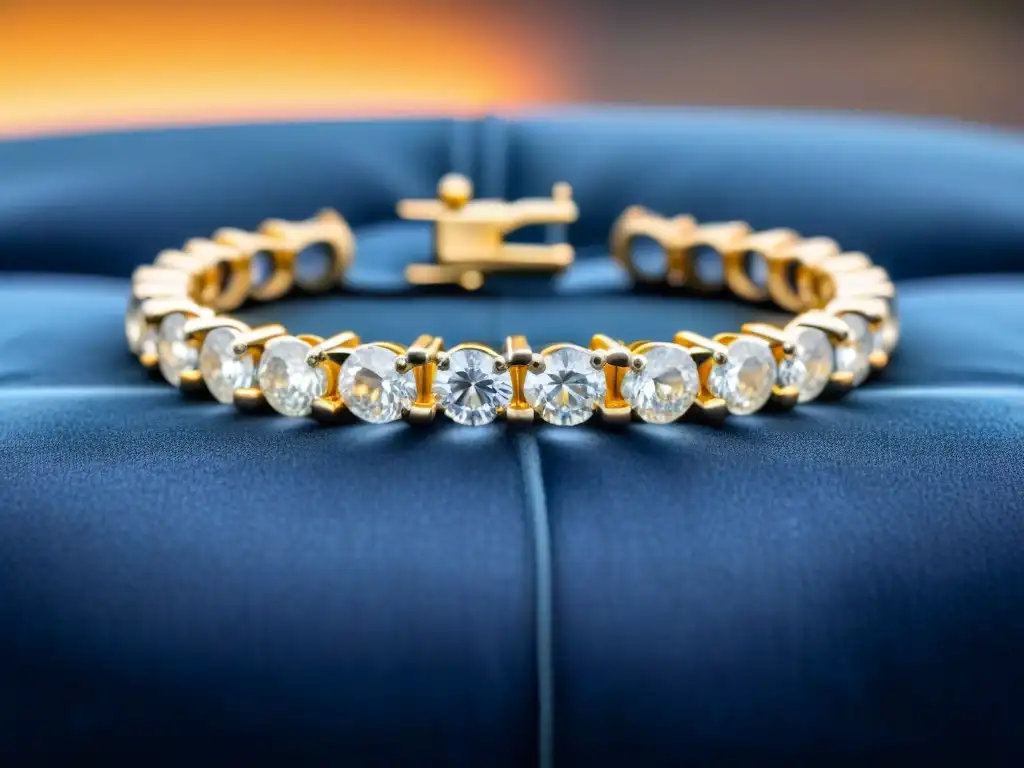 Brillante pulsera de diamantes sobre cojín de terciopelo, ideal para Selección de joyas para crucero