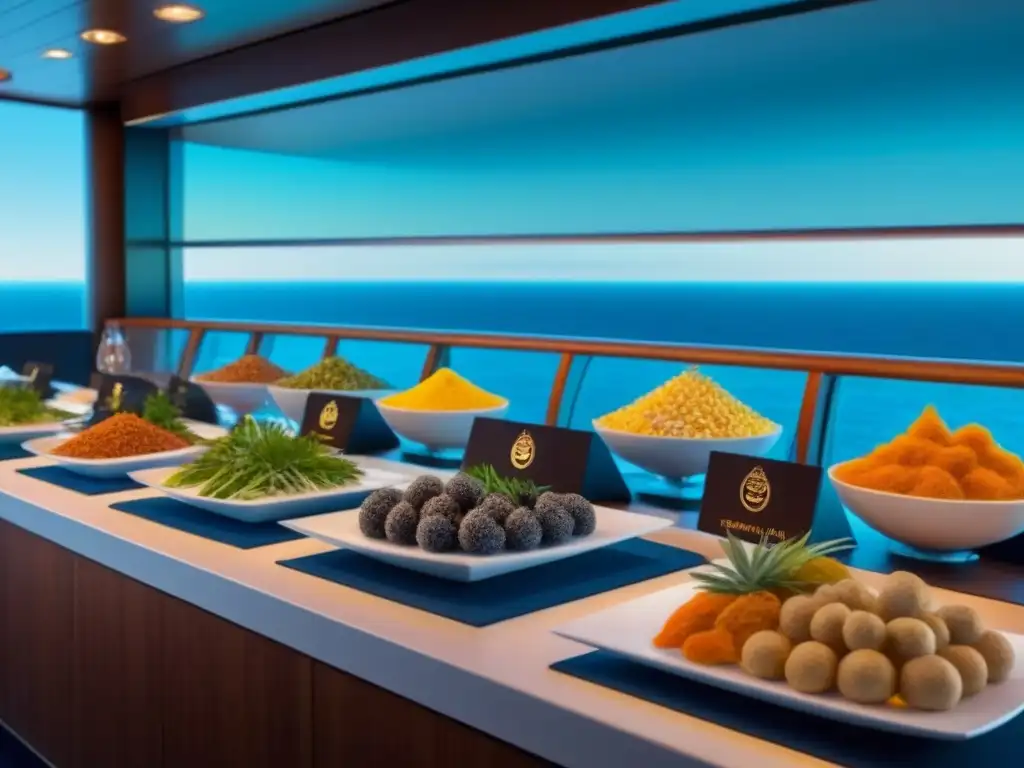 Un buffet de crucero elegante con ingredientes exclusivos menús crucero