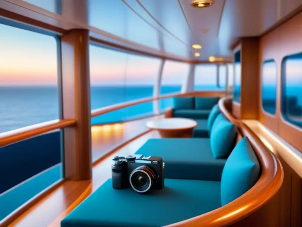 Fotografía de calidad en cruceros: lente enfocando detalles de un lujoso barco, iluminado suavemente