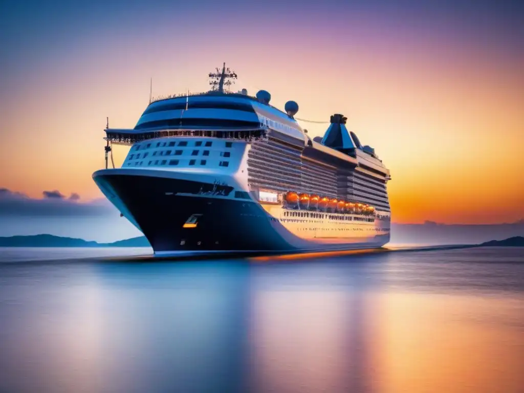 Fotografía de calidad en cruceros: Elegante barco de lujo navegando al atardecer en aguas cristalinas