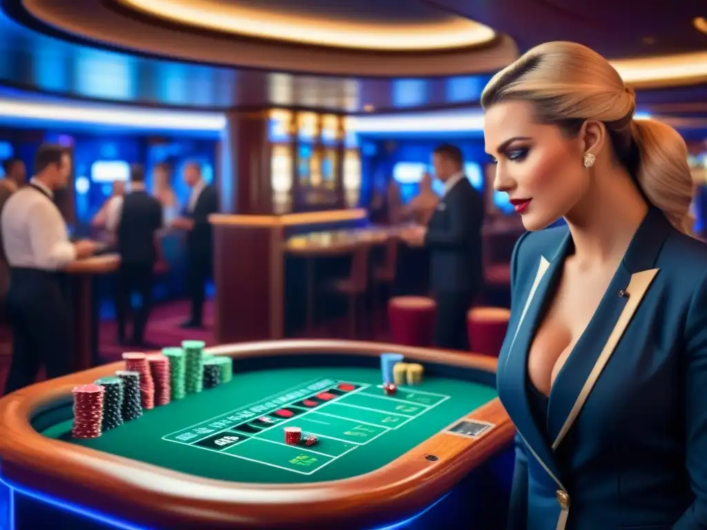 Casino en cruceros de lujo: elegancia y glamour en un lujoso casino a bordo, con decoración sofisticada y ambiente exclusivo