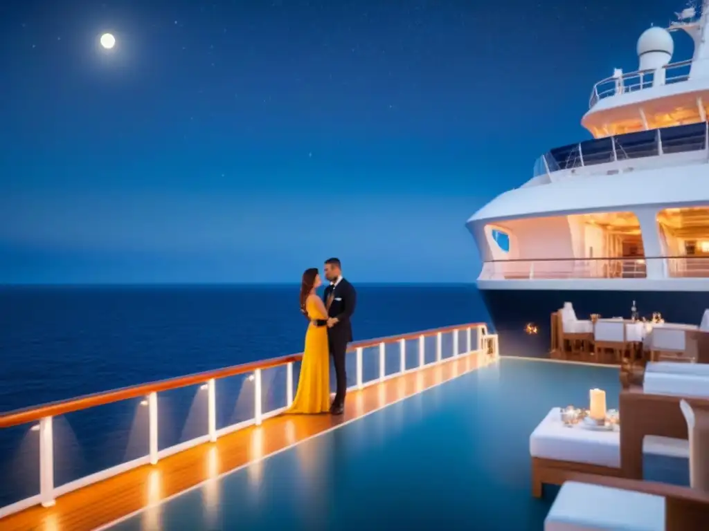 Una cena romántica a la luz de las estrellas en un lujoso crucero, ideal para parejas en busca de ofertas cruceros escapadas románticas