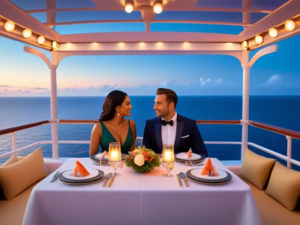 Una cena romántica en el mejor restaurante de un crucero para parejas al atardecer