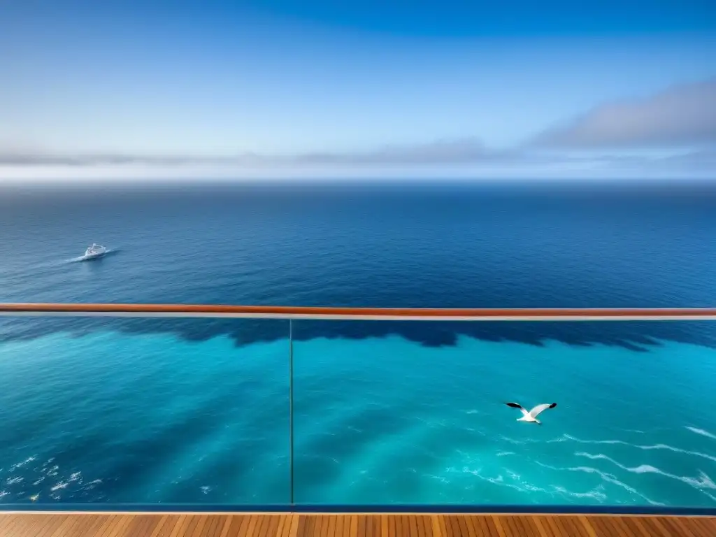 Chef crucero festivales gastronómicos: Vista serena del océano desde cubierta, con gaviotas y cielo azul