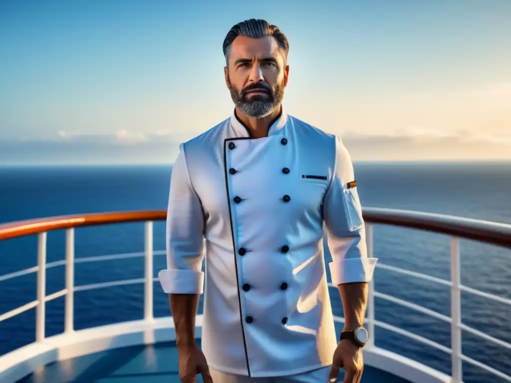 Chef estrella Michelin en un crucero de lujo, destacando su creatividad y expertise frente al mar