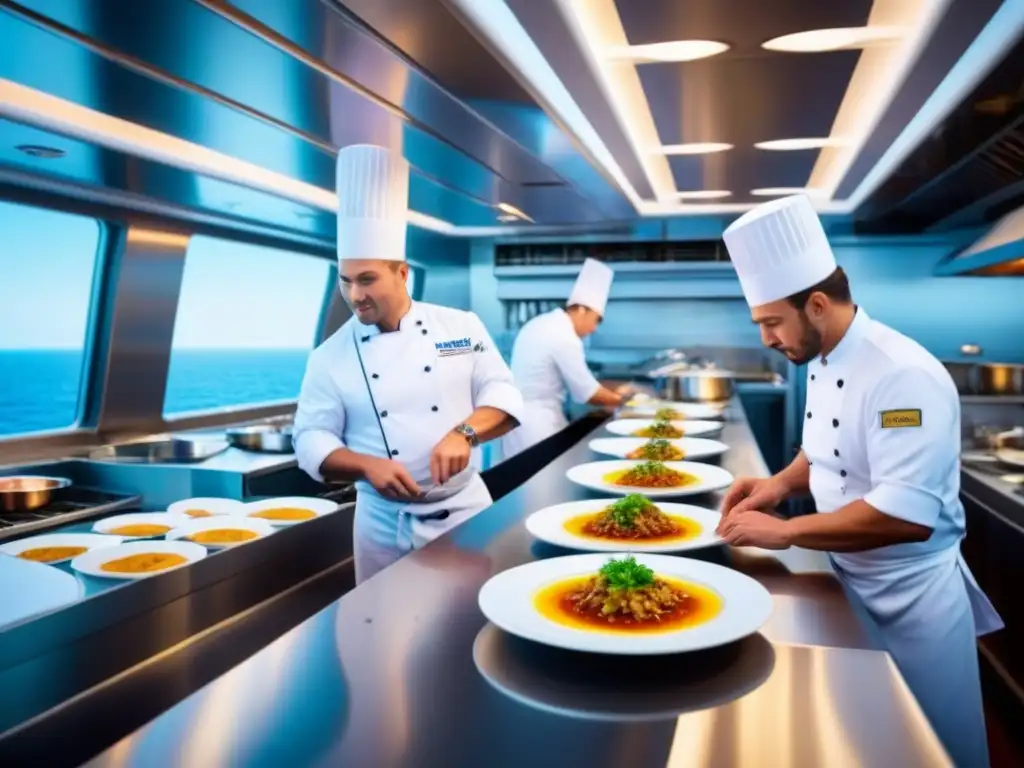 'Chef preparando exquisitas recetas en cocina moderna de crucero