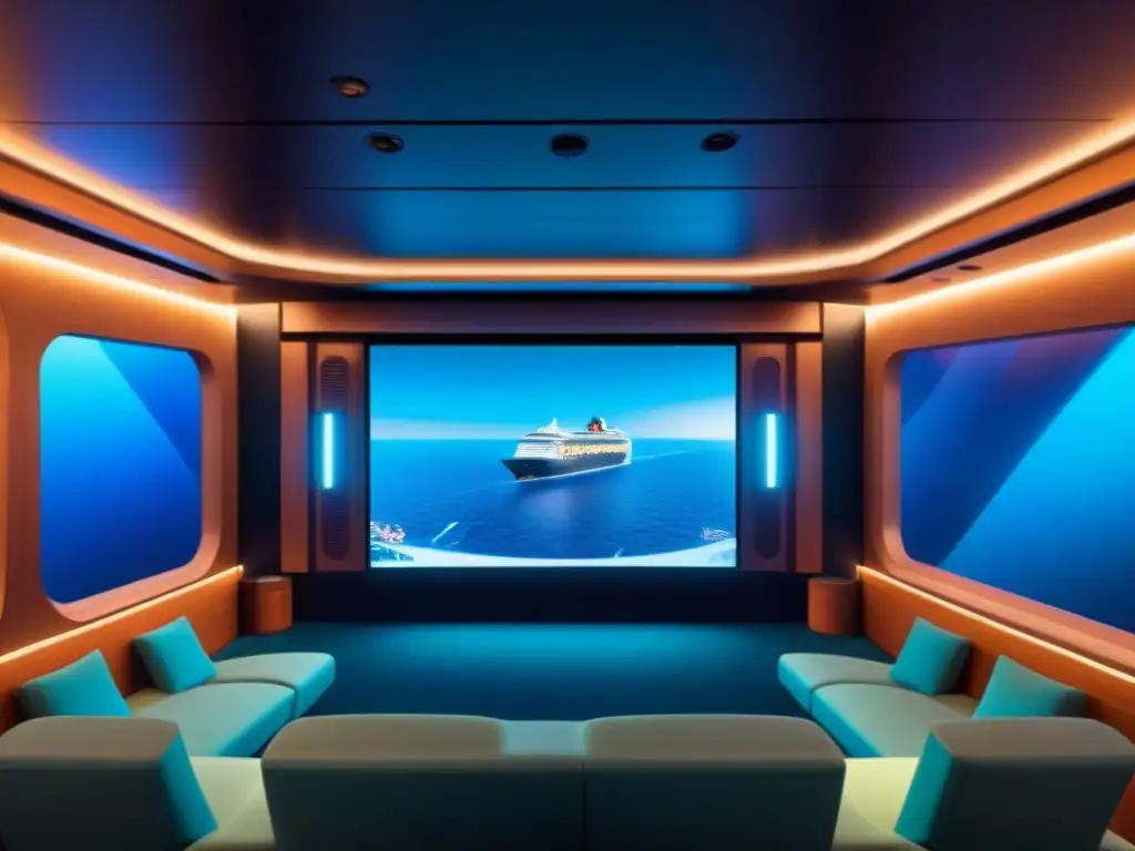 Cine inmersivo en cruceros: Teatro futurista en un crucero con pantalla envolvente y experiencia cinematográfica inmersiva