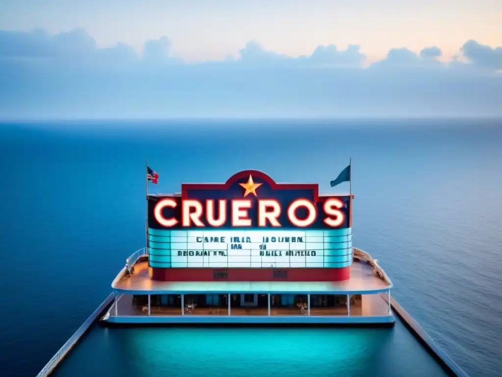 Marquesina de cine sobre el mar con 'Cruceros' y 'Cine'