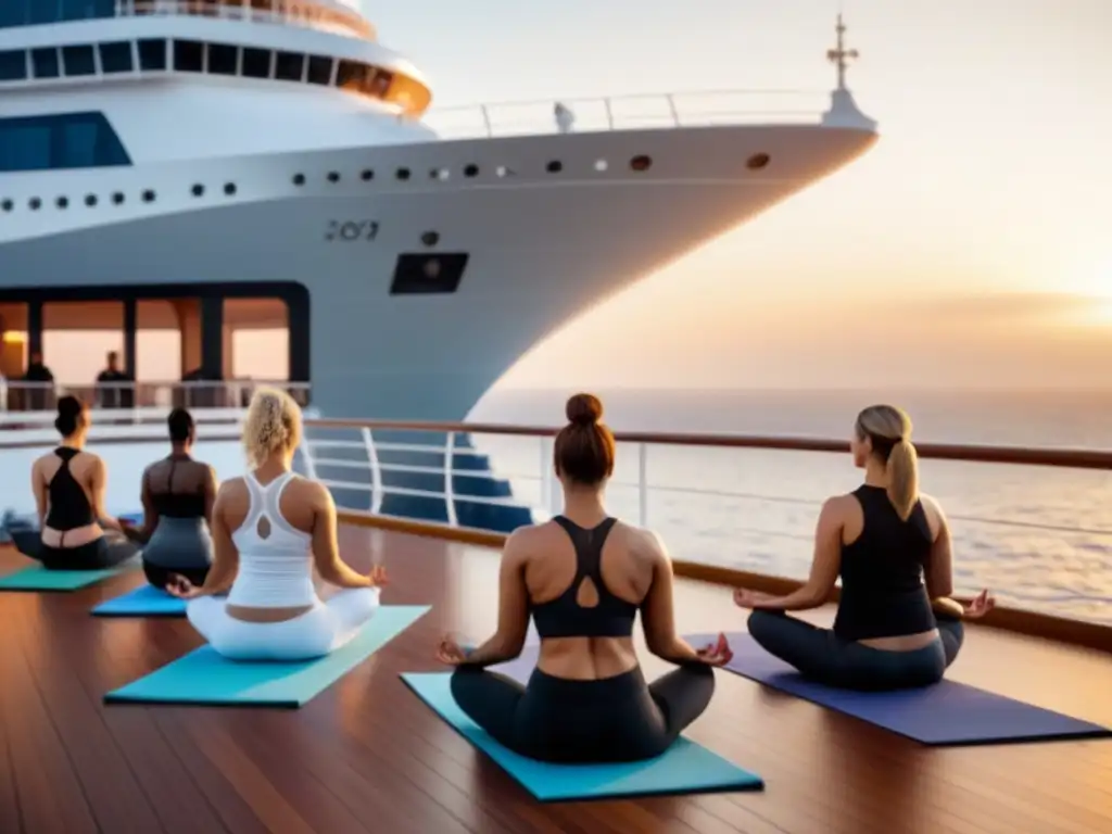 Una clase de yoga al amanecer en la cubierta de un crucero de lujo