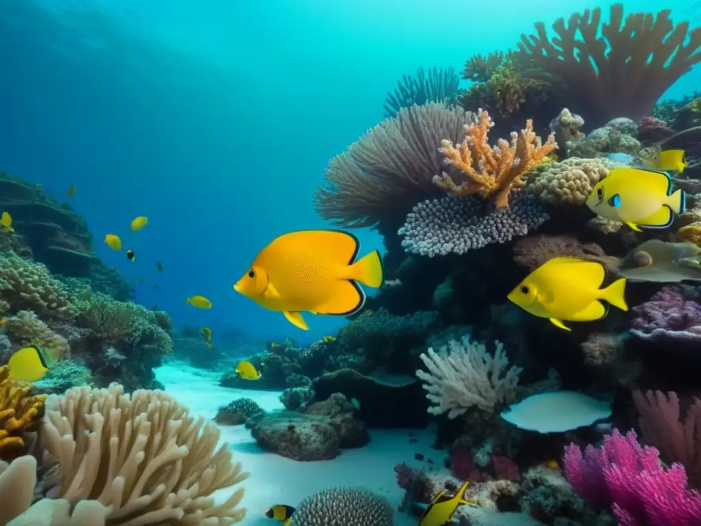 Una colorida barrera de coral llena de vida marina, resalta la belleza del mar