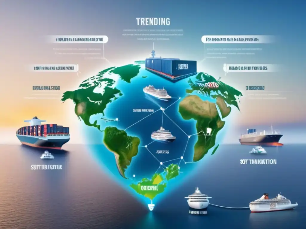 Complejidad económica en la cadena de suministro de cruceros: ilustración minimalista de una red global interconectada