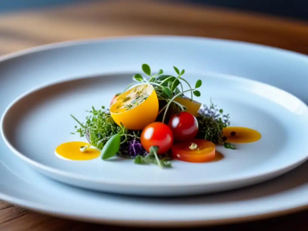 Una composición elegante de un plato decorado con ingredientes frescos en un plato blanco