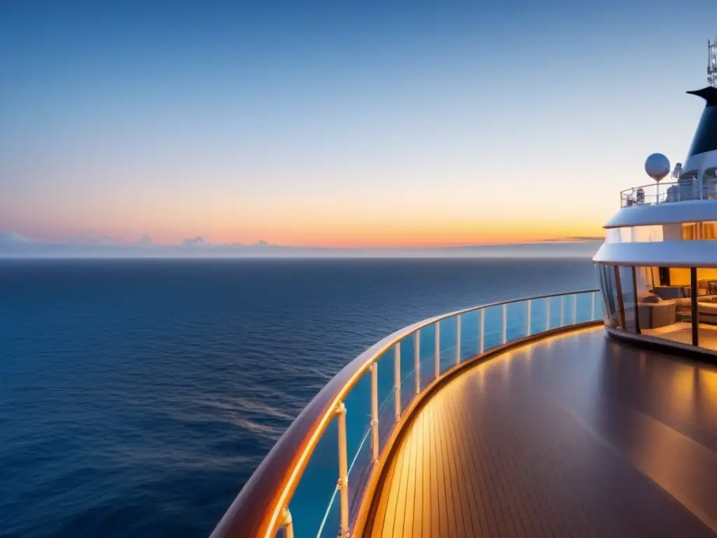 Disfruta de la conectividad a bordo de cruceros en un elegante deck al atardecer