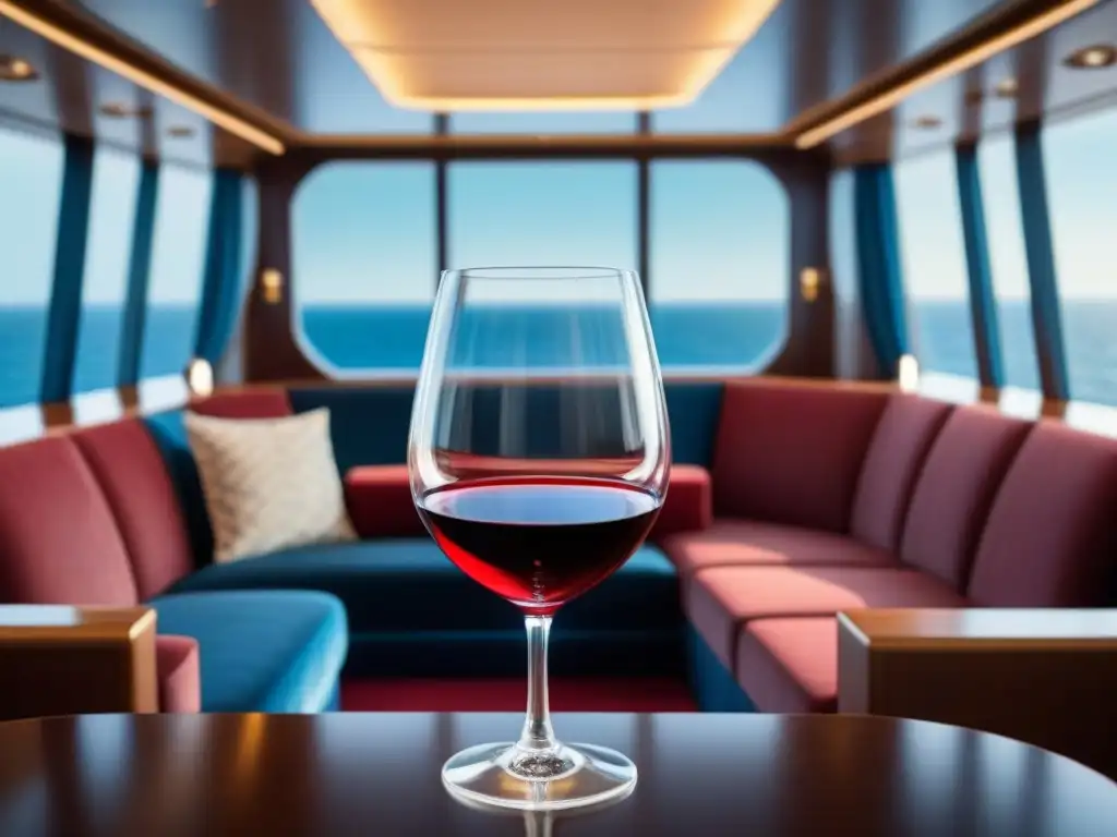 Una copa de vino tinto en un lujoso crucero, ideal para los mejores maridajes en eventos