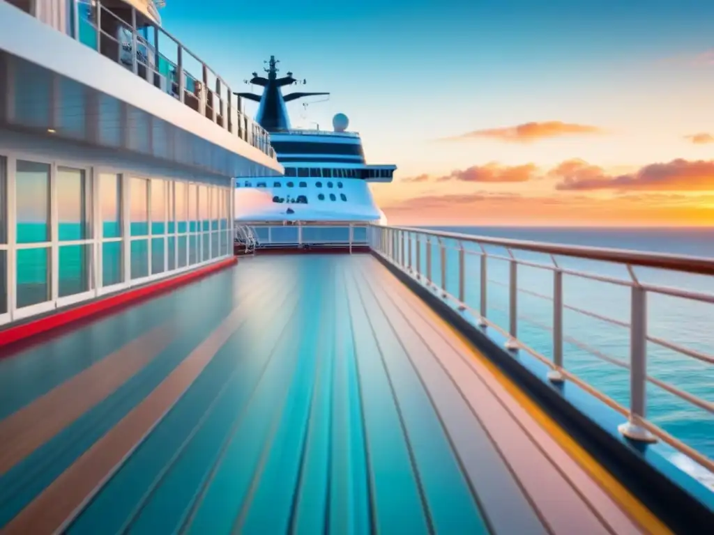 Puesta de sol inclusiva en crucero accesible Un crucero accesible al atardecer, con rampas y señalización para mejorar accesibilidad en cruceros