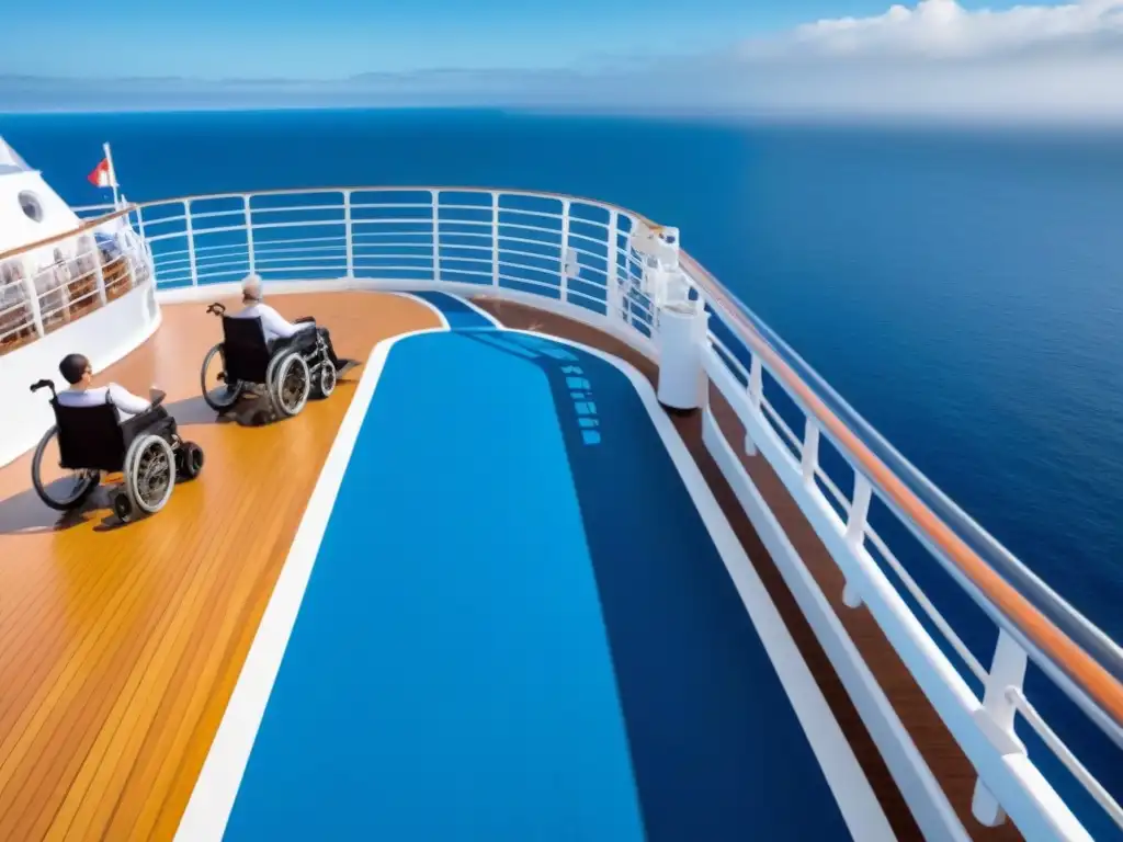 Crucero inclusivo: diversidad y accesibilidad en alta mar Un crucero accesible con diversidad de pasajeros disfrutando de actividades a bordo para mejorar accesibilidad en cruceros