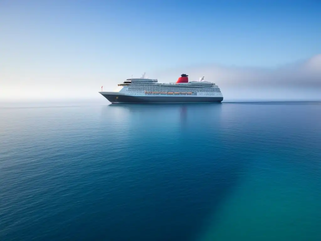 Un crucero navegando tranquilamente en aguas calmadas bajo un cielo azul, transmitiendo serenidad