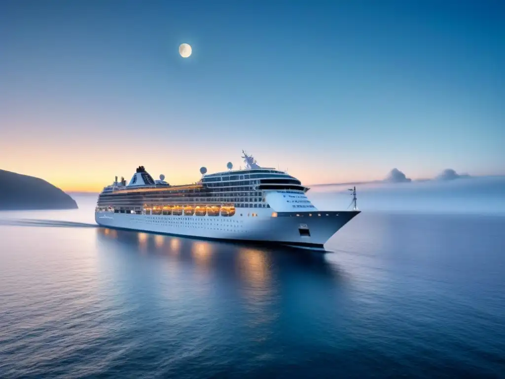 Un crucero navegando en aguas cristalinas bajo un cielo estrellado