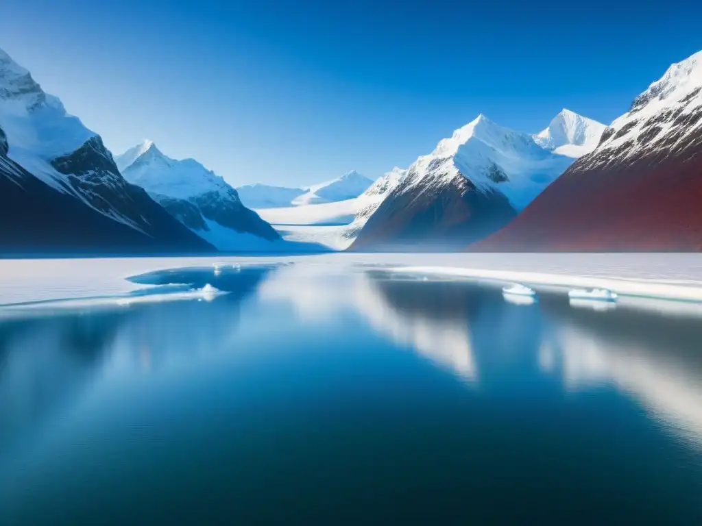 Un crucero de expedición surca aguas heladas, reflejando su elegancia en un entorno sereno y prístino