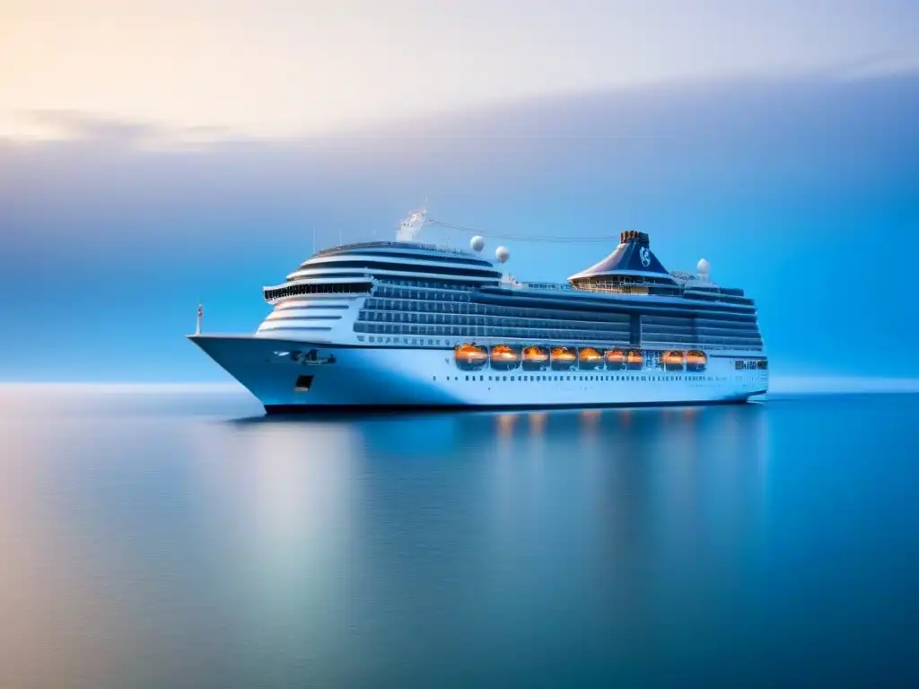 Un crucero navegando en aguas tranquilas bajo un cielo azul, transmitiendo serenidad y lujo