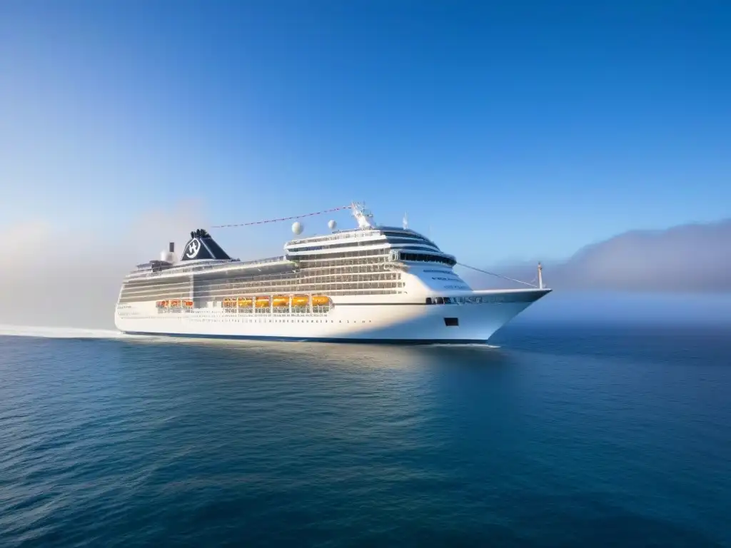 Un crucero navegando en aguas tranquilas y cielo despejado, ideal para encontrar el Seguro de crucero perfecto