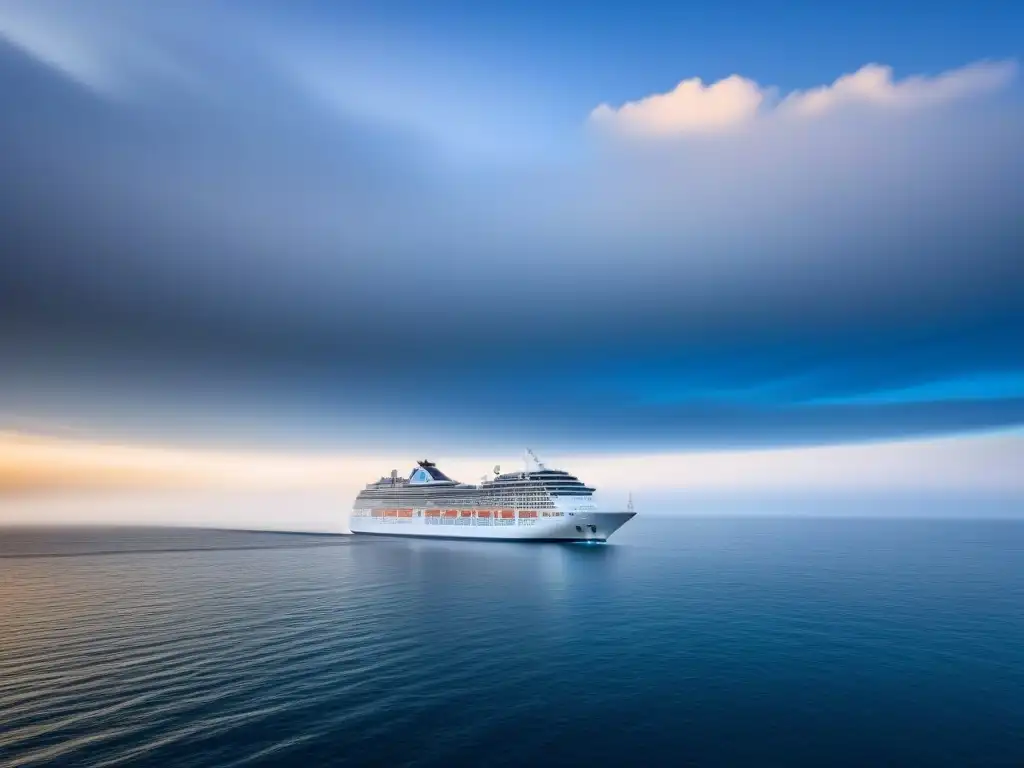 Un crucero navegando en aguas tranquilas bajo el cielo azul, reflejando paz y seguridad en el mar