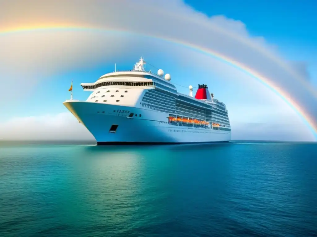 Un crucero navegando en aguas tranquilas con un cielo azul y gaviotas, simbolizando calma y cobertura completa en seguro de crucero