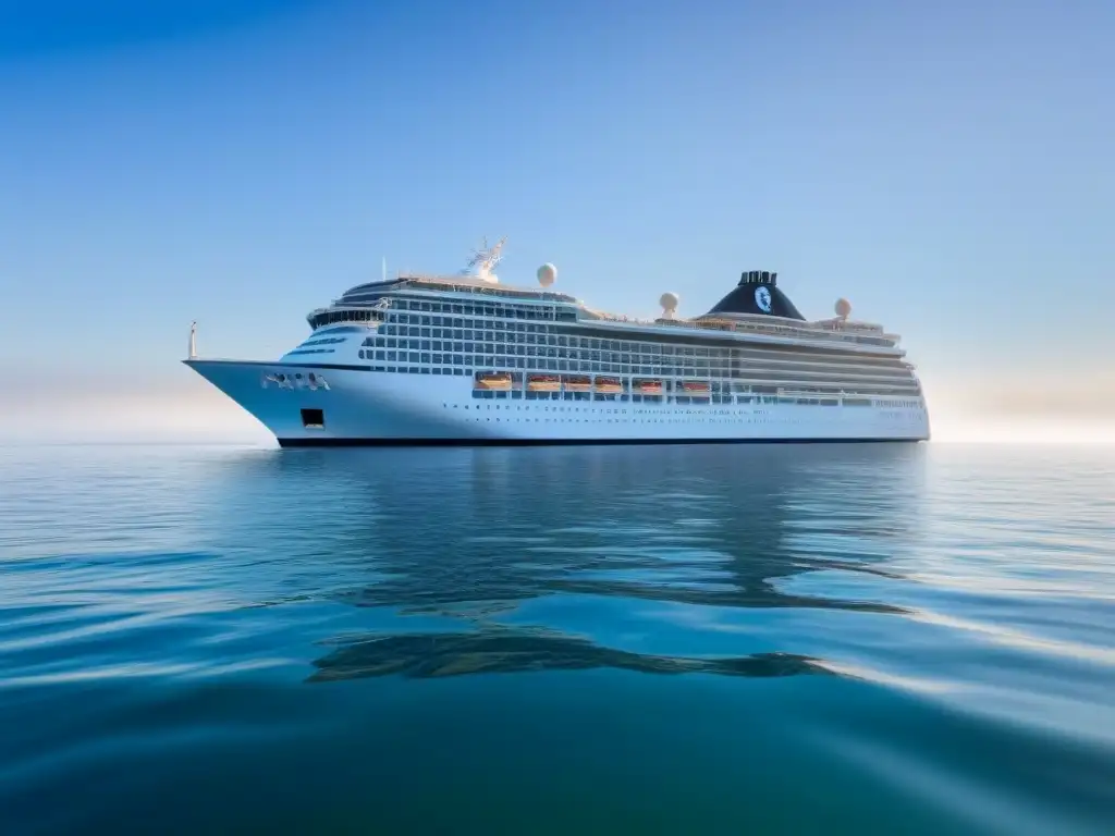 Un crucero deslizándose en aguas tranquilas bajo un cielo azul, reflejando paz y serenidad