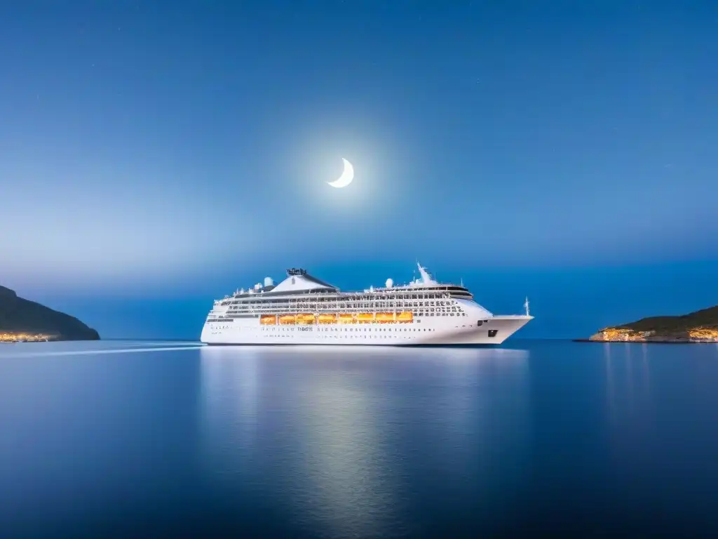 Un crucero en aguas tranquilas bajo un cielo estrellado, transmitiendo paz y relajación