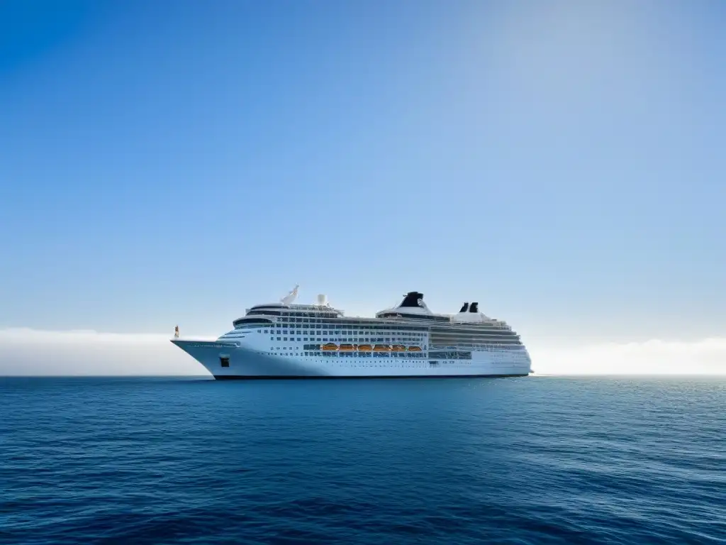 Un crucero navegando en aguas tranquilas, con un cielo azul y gaviotas