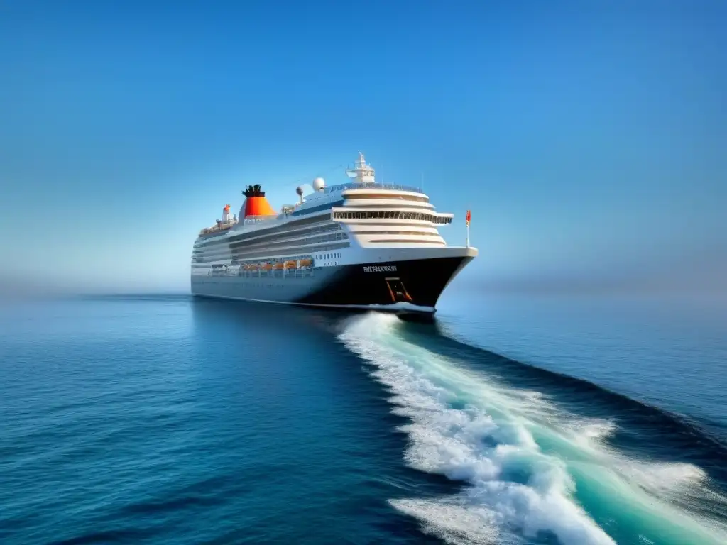 Crucero seguro: ilustración minimalista con medidas de seguridad Un crucero navegando en aguas tranquilas, con elementos de seguridad como botes salvavidas y pasamanos, simbolizando la salud y seguridad en cruceros