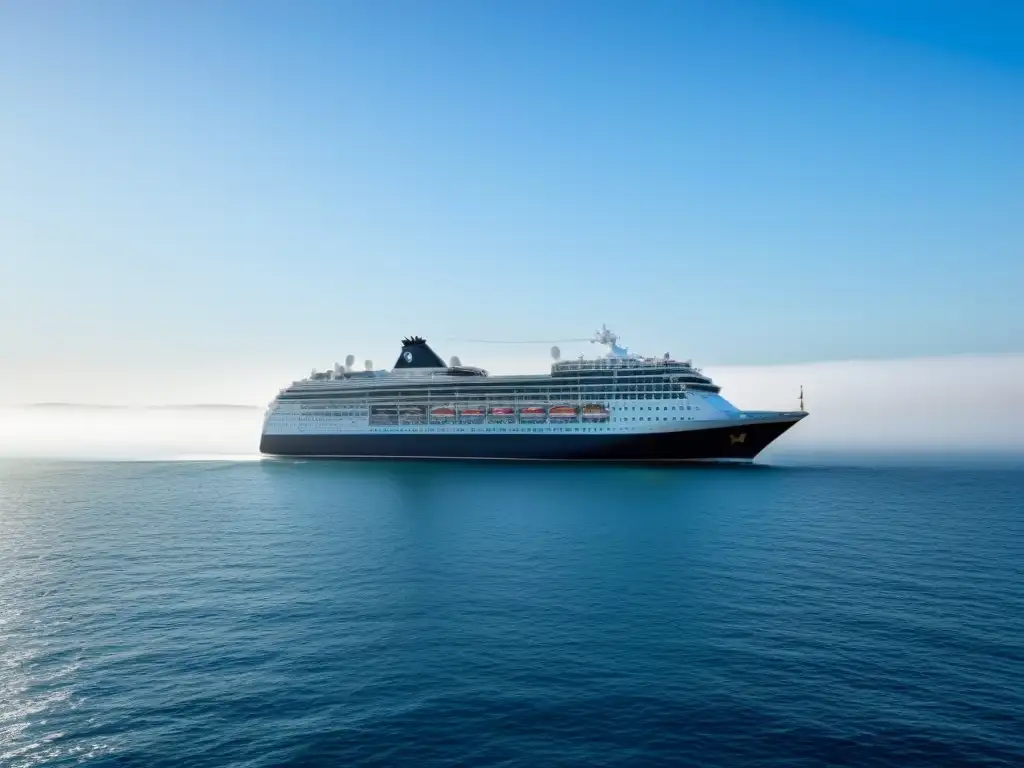 Un crucero navegando en aguas tranquilas, sin tierra a la vista, bajo un cielo azul