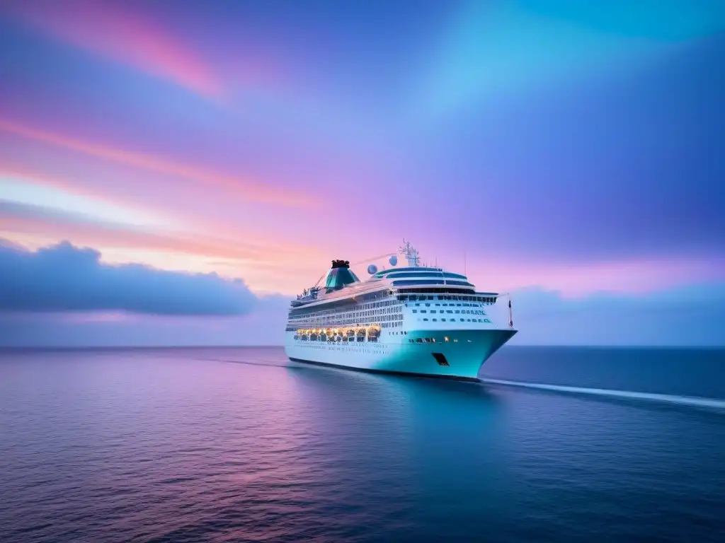 Un crucero navegando en aguas turquesas al atardecer, transmitiendo paz y tranquilidad