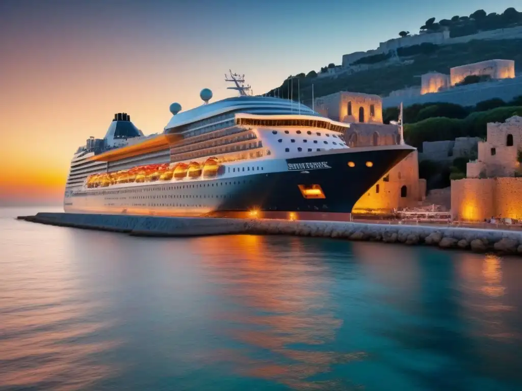 Un crucero explorando antiguas civilizaciones en el Mar Mediterráneo al atardecer