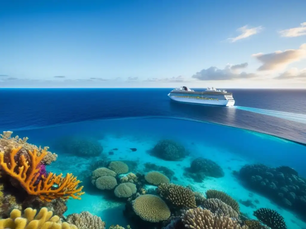 Un crucero navegando entre arrecifes de coral vibrantes y peces coloridos