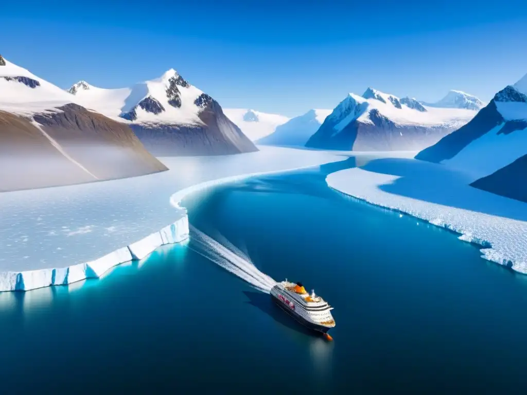 Un crucero en Ártico surca aguas heladas entre glaciares y montañas nevadas