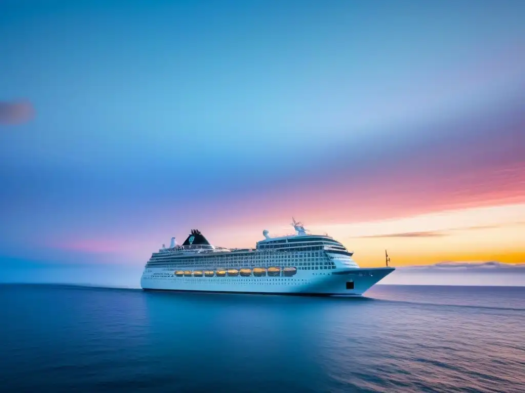 Un crucero navegando al atardecer en aguas tranquilas