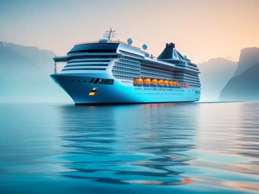 Un crucero avanzado surca aguas cristalinas con paneles solares, reflejando eficiencia energética