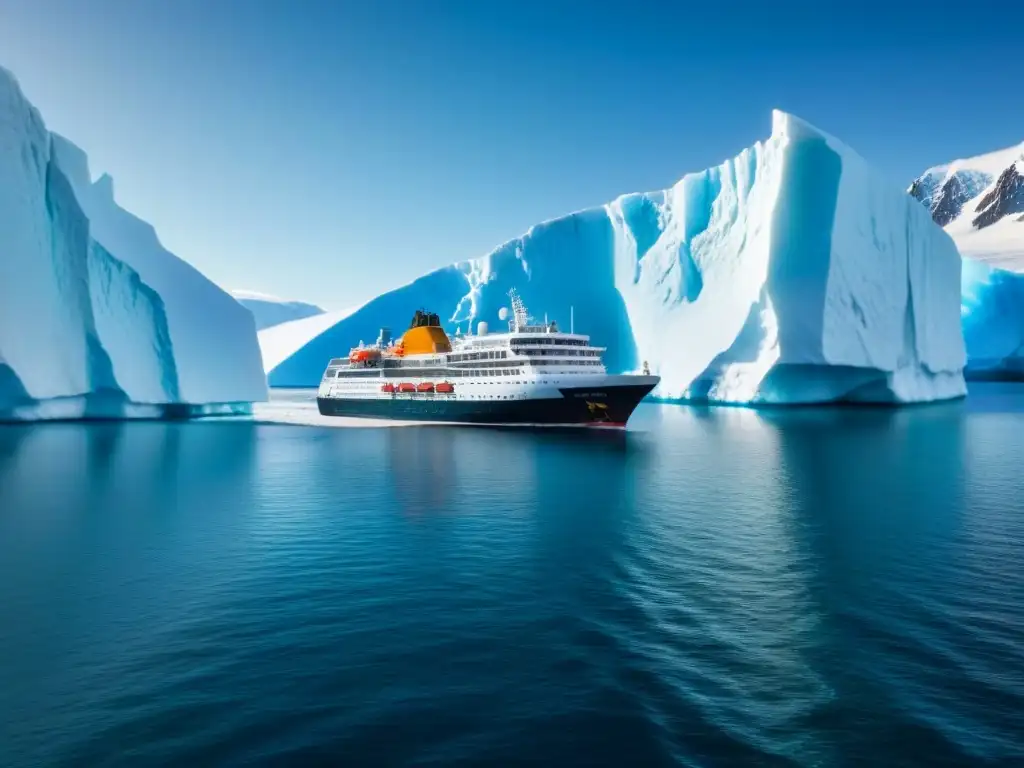 Un crucero de aventura en polos navegando entre icebergs en un paisaje polar sereno y majestuoso