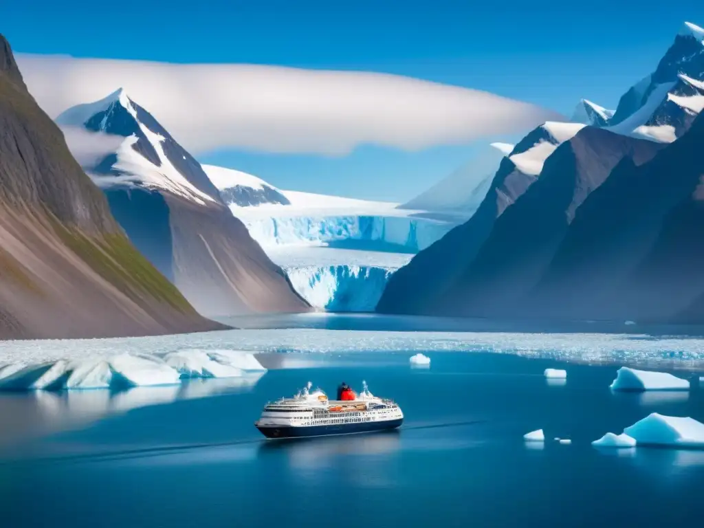 Un crucero de expedición aventuras únicas navega entre glaciares y montañas nevadas en el Ártico