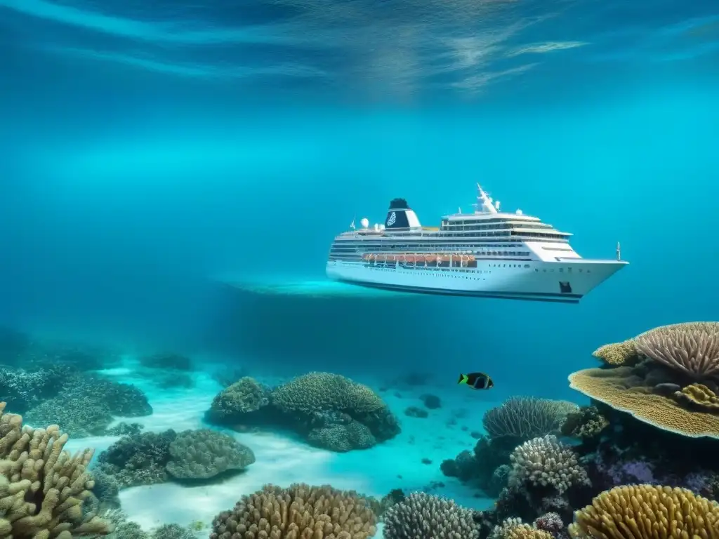 Un crucero comprometido con la protección de los arrecifes, navegando en aguas turquesas con vibrantes corales