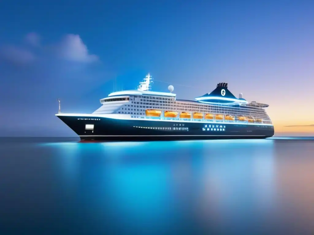 Un crucero digital navega sobre blockchain con criptomonedas en turismo marítimo