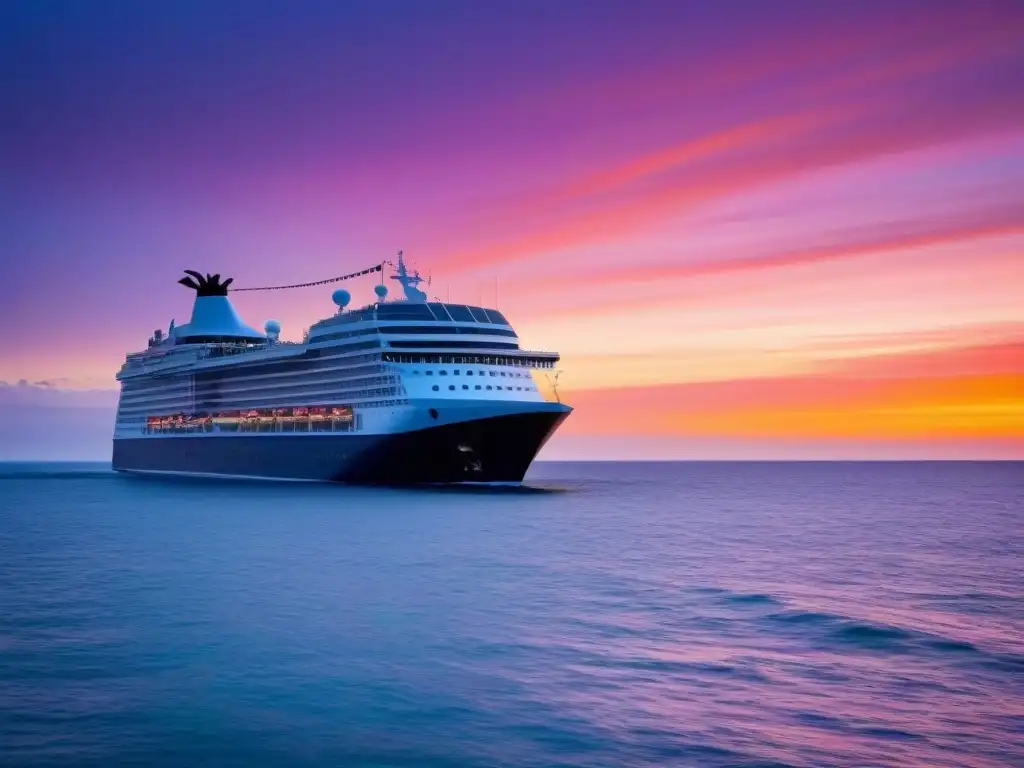 Un crucero ecofriendly surca un mar tranquila al atardecer, reflejando destinos ecológicos cruceros marítimos