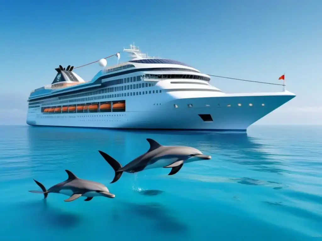 Crucero ecoinnovador rodeado de aguas cristalinas y delfines