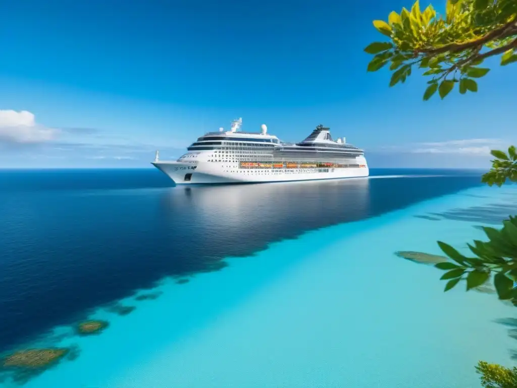 Un crucero ecológico navegando en aguas turquesas, rodeado de vegetación